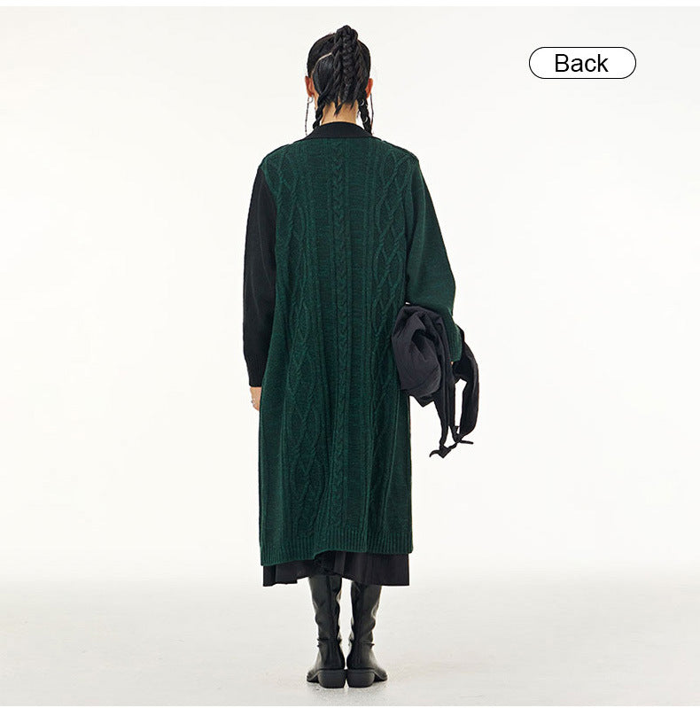 Vintage Contrast Design Long Knitted Coats
