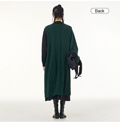 Vintage Contrast Design Long Knitted Coats