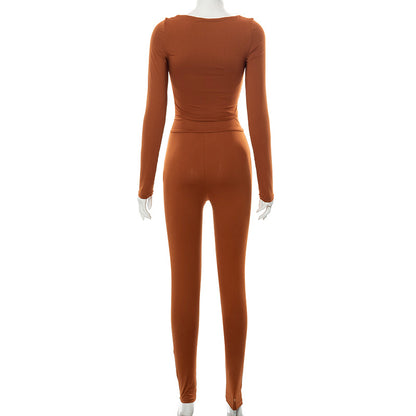 Women High Waist Legging Pants and Long Sleeves Short Tops