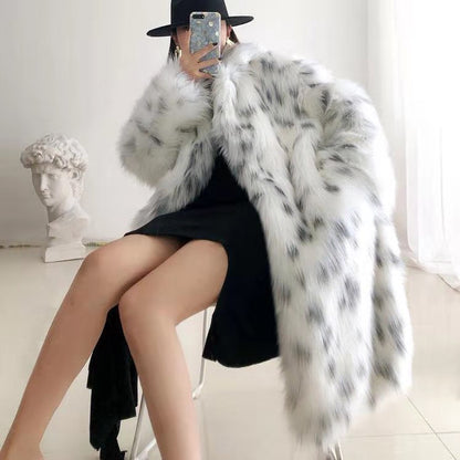 Winter Warm Artificial Fox Fur Long Overcoat for Women