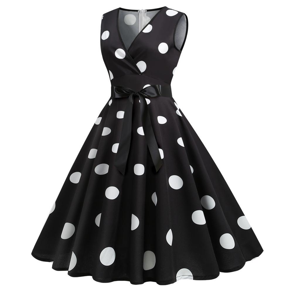 Casaul Sleeveless Dot Print Vintage Dresses-STYLEGOING