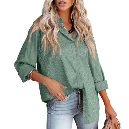 Leisure Satin Turnover Collar Long Sleeves Shirts