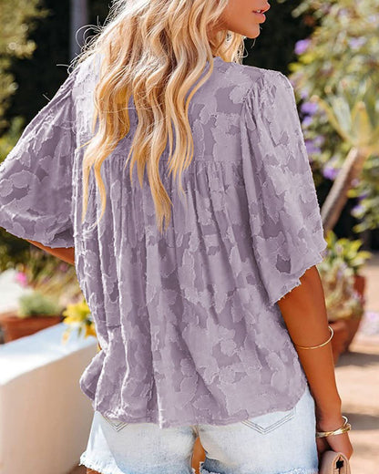 Casual Trumpet Sleeves Summer Lace Blouses