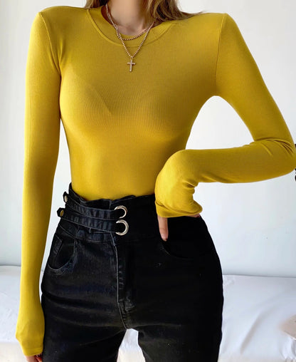 Sexy Tight Round Neck Long Sleeves Romper Shirts