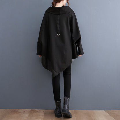 Black Pullover Long Sleeves Irregular Hoodies for Women