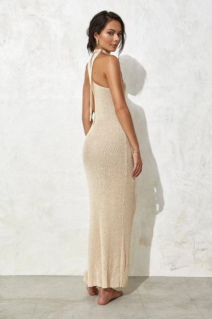 Sexy Halter Backless Knitted Long Dresses