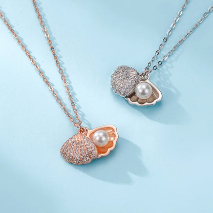 Women Fan Shaped Pearl Sterling Sliver Necklace