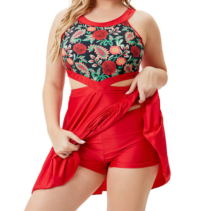 Vintage Red One Piece Summer Plus Sizes Swimwear