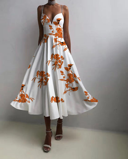 Sexy Christmas Floral Print Backless Women Strapless Dresses