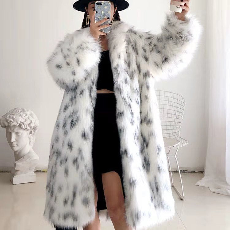 Winter Warm Artificial Fox Fur Long Overcoat for Women