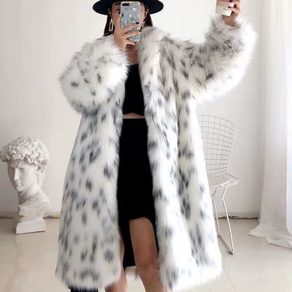 Winter Warm Artificial Fox Fur Long Overcoat for Women