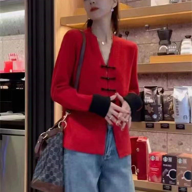 Vintage Knot Button Design Knitting Sweaters for Women