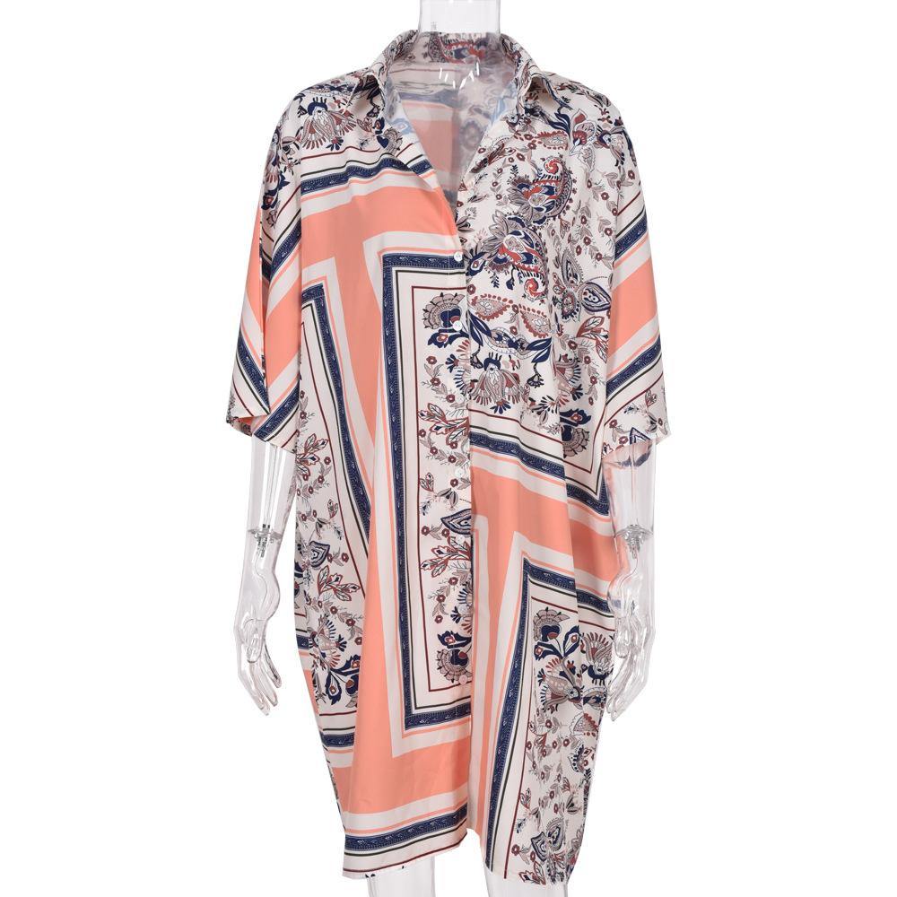 Summer Loose Geometry Polo Neck Dresses-STYLEGOING