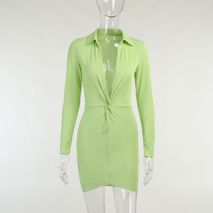 Sexy Polo Neckline Long Sleeves Mini Dresses