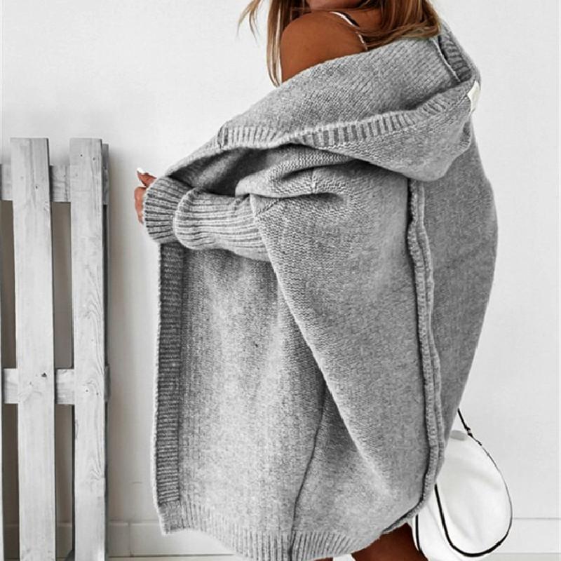 Women Knitting Batwing Sleeved Hoody Sweaters-STYLEGOING