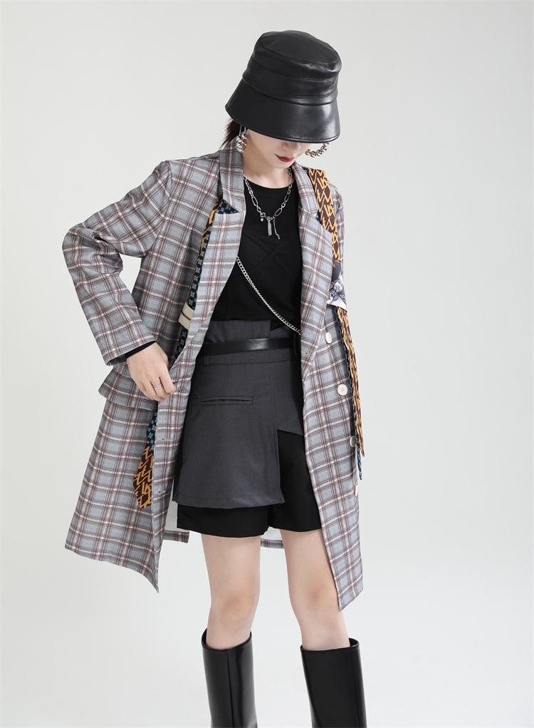 Women Double Breasted Fashion Necktie Blazer Coat