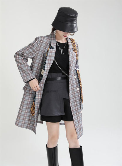 Women Double Breasted Fashion Necktie Blazer Coat