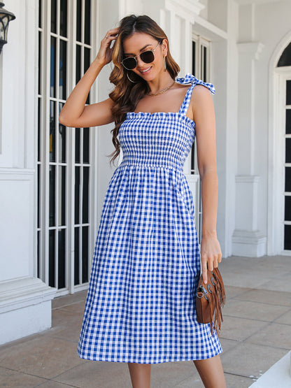 Summer Plaid Sleeveless Daily Dresses