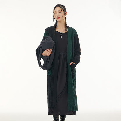 Vintage Contrast Design Long Knitted Coats