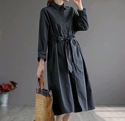 Women Slim Waist Flong Midi Length Fall Overcoat-STYLEGOING