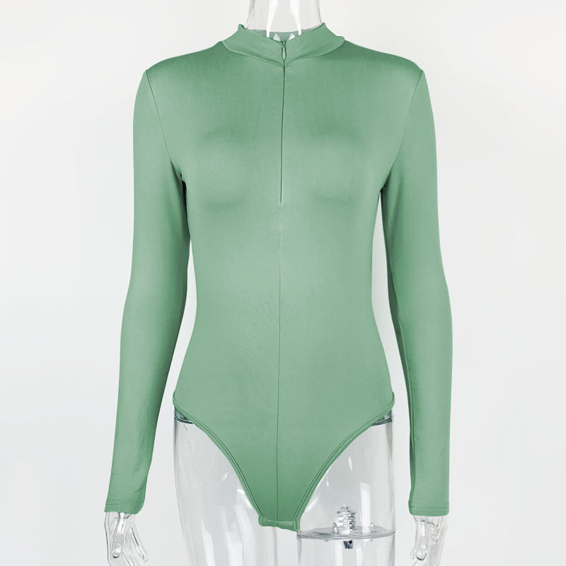 Sexy Fashion Long Sleeves Zipper Tight Jumpsuits Shirts