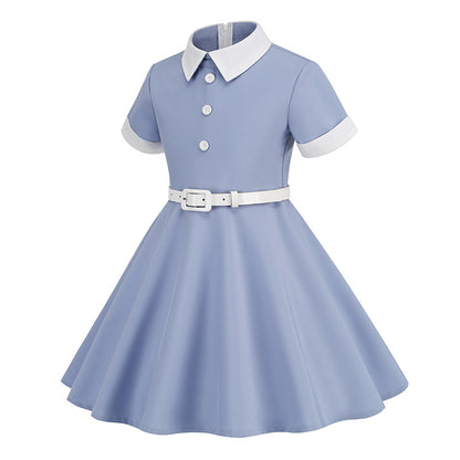 Vintage Short Sleeves Kids Dresses with Belt