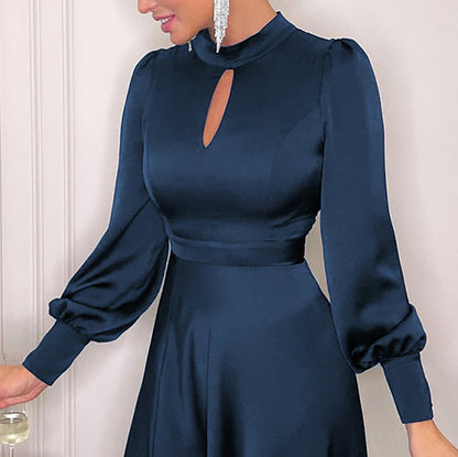 Blue High Waist Satin Sexy Long Split Front Dresses