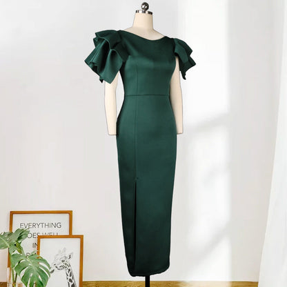 Sexy Ruffled Short Sleeves Women Green Evning Party Dresses