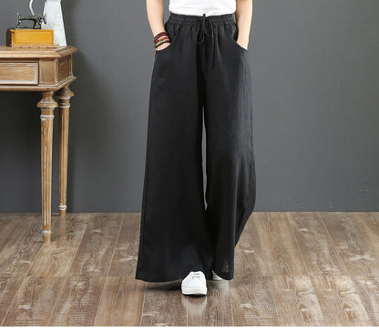 Vintage Cotton High Waist Wide Leg Pants for Women