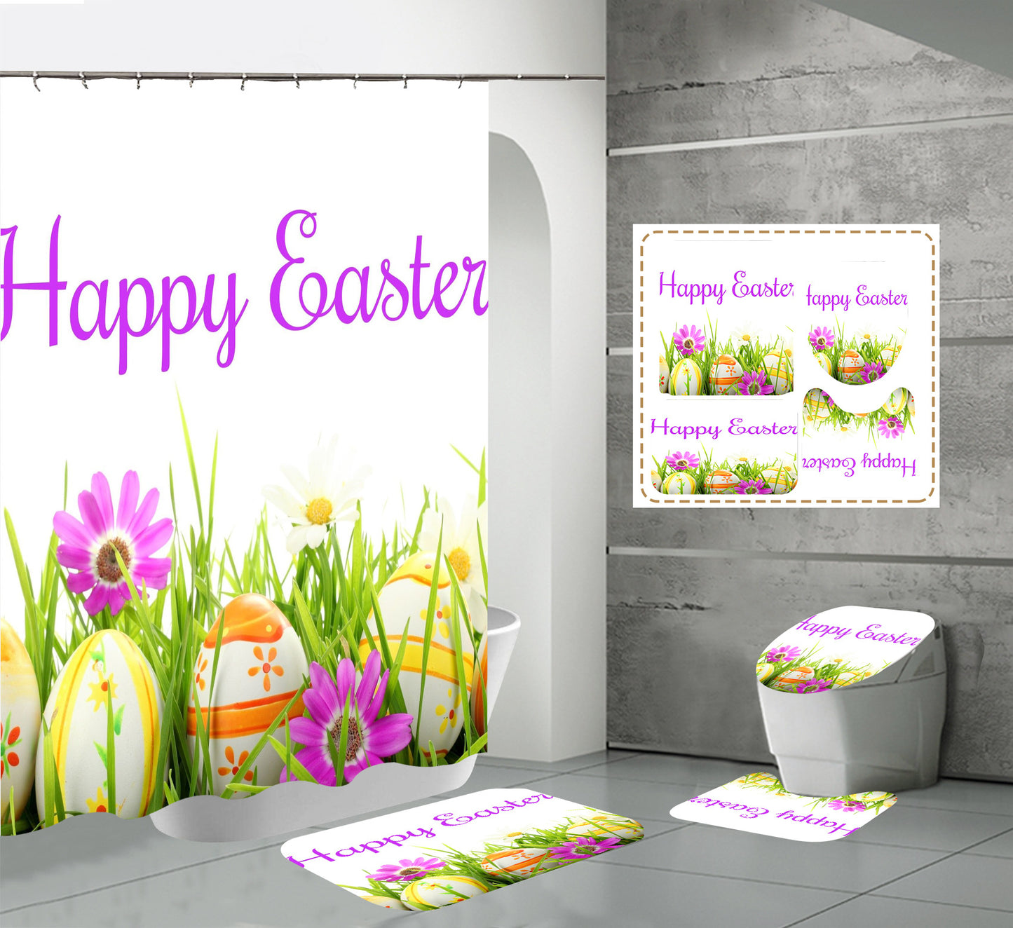 Happy Easter Day Shower Curtain Sets