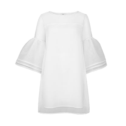 Sweety Tulle See Through Trumpet Sleeves Short White Plus Sizes Dresses