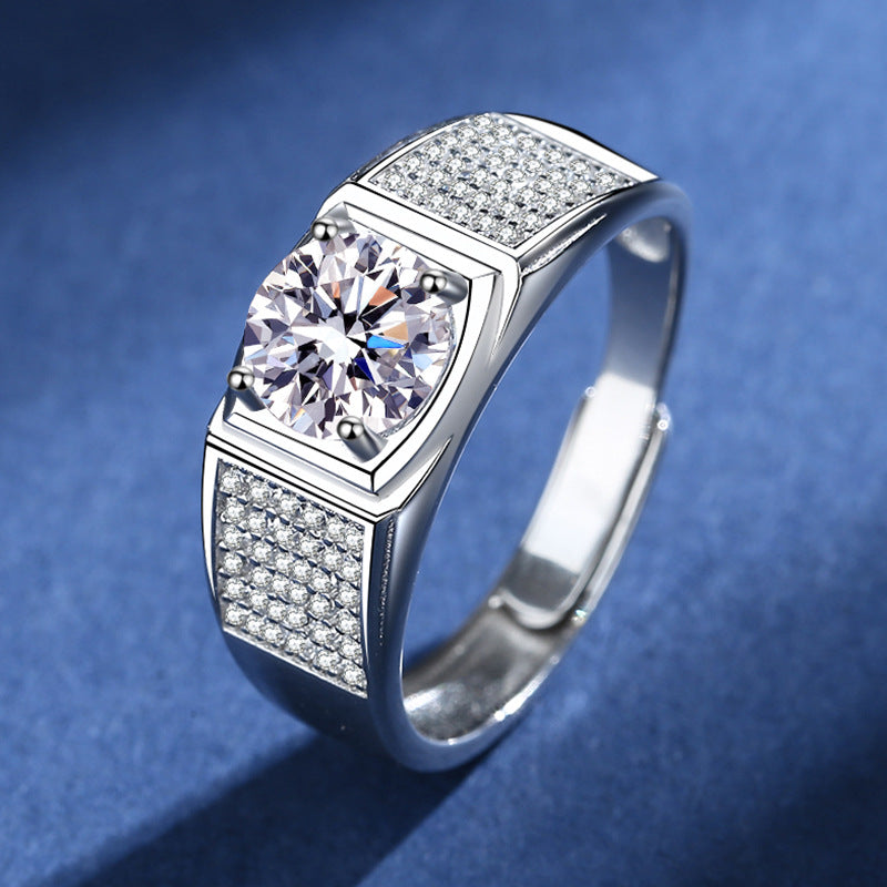 Sterling Sliver Array of Stars Moissanite Rings for Men
