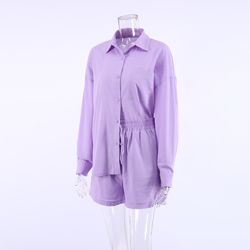 Casual Two Pieces Shirts and Shorts Summer Women Suits