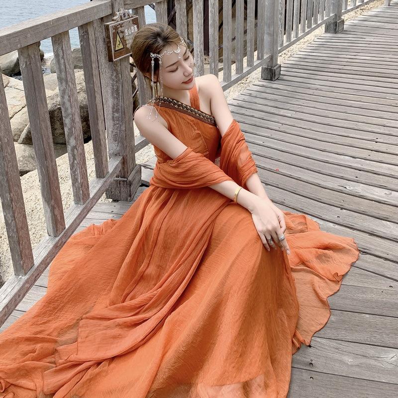 Orange Women Holiday Long Dresses-STYLEGOING