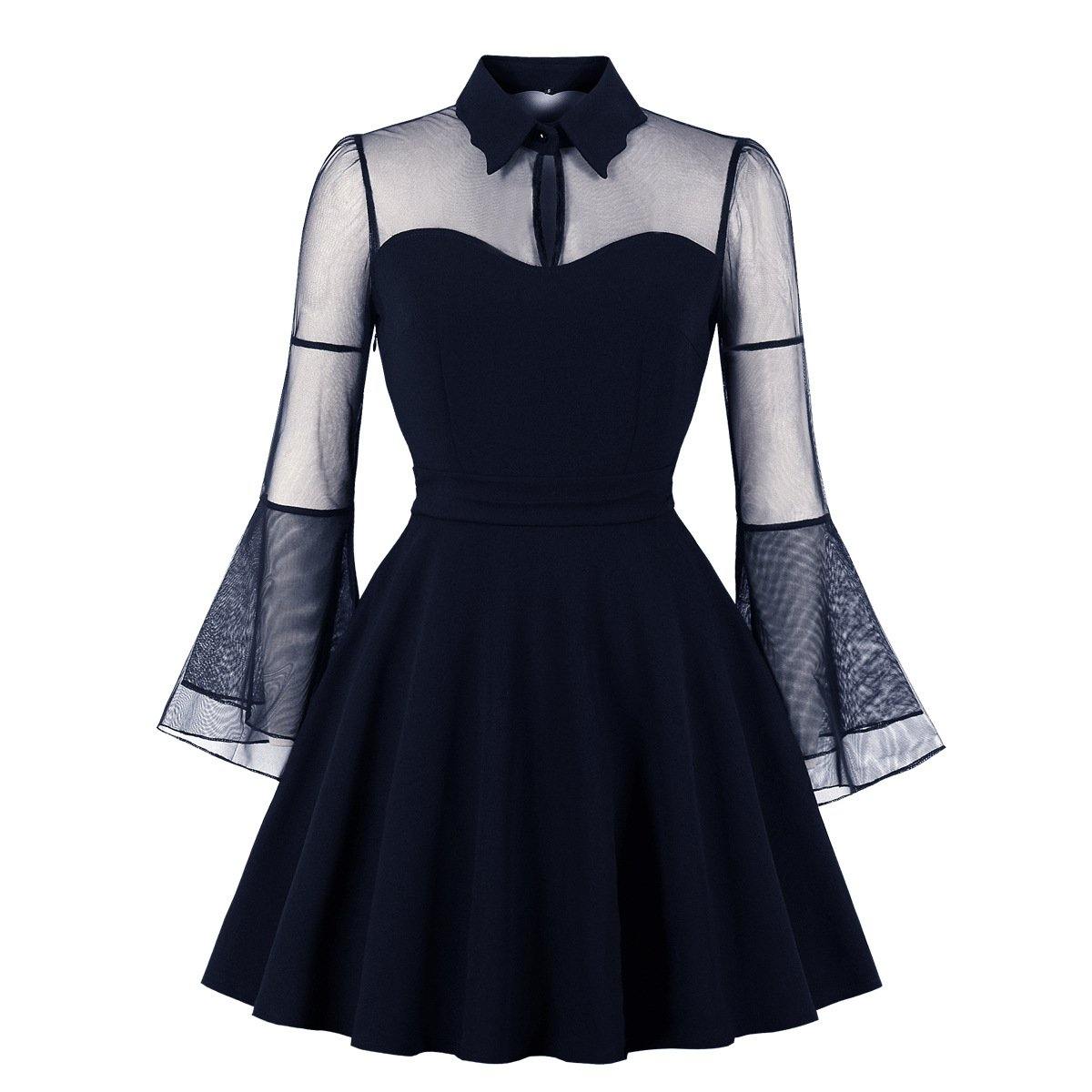 Plus Sizes Net Bell Sleeves Vintage Mini Dresses-STYLEGOING