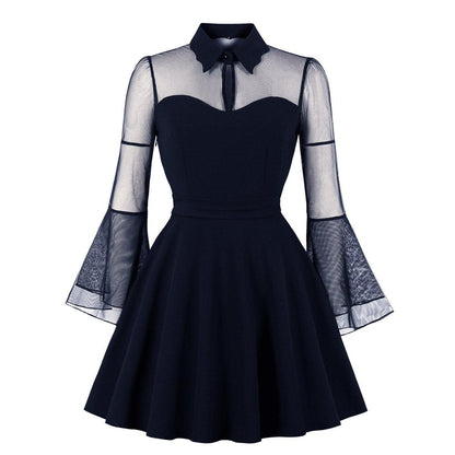 Plus Sizes Net Bell Sleeves Vintage Mini Dresses-STYLEGOING