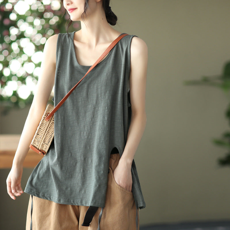 Vintage Cotton Sleeveless Women Crop Tops