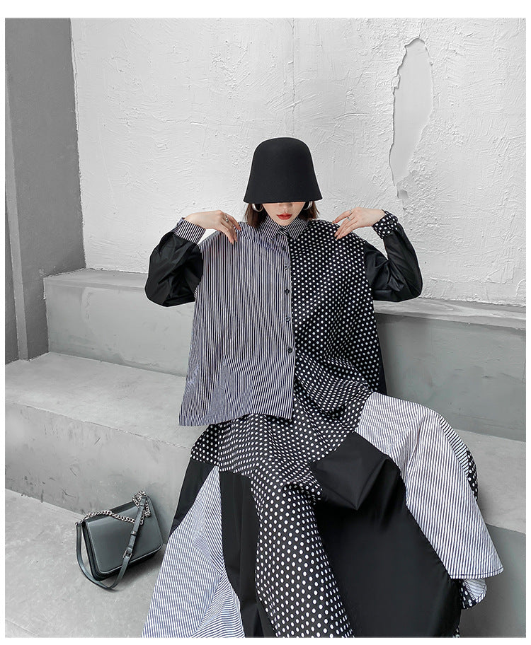 Designed Striped Shirts and Skirts 2Pcs Suit Dresses