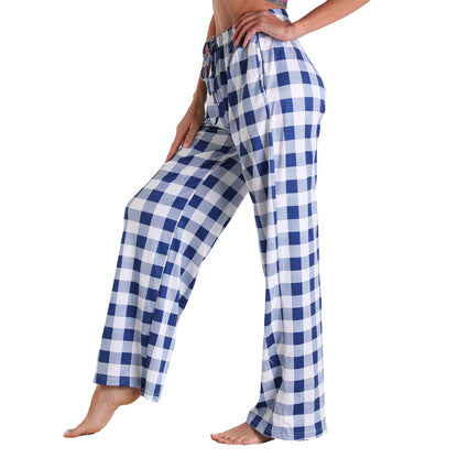 Causal Plaid Women Pajamas Pants Elastic Cord