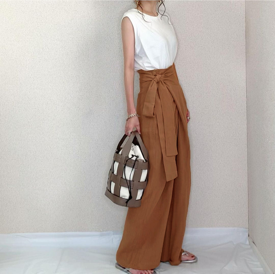 Casual High Waist Linen Lace Up Women Cozy Pants