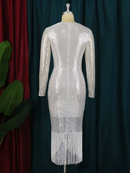 Sexy Elastic Sequin Tassels Plus Sizes Party Dresses