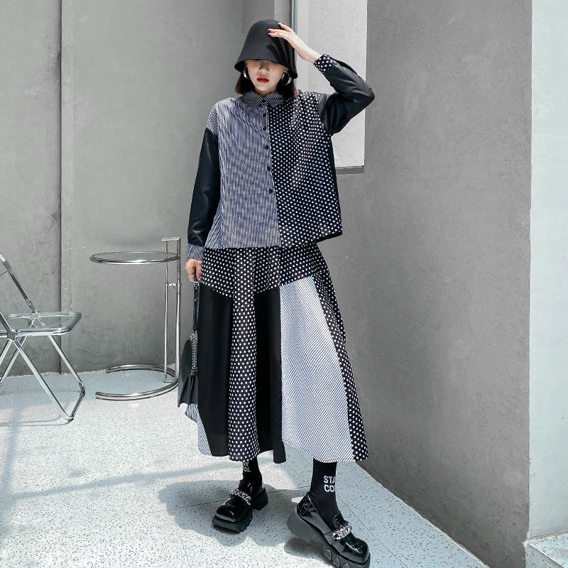 Designed Striped Shirts and Skirts 2Pcs Suit Dresses