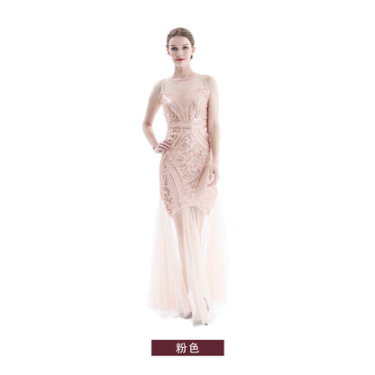 1920s Vintage Sequined Tulle Evening Party Long Dresses