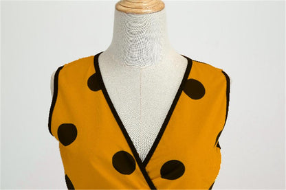 Casaul Sleeveless Dot Print Vintage Dresses-STYLEGOING