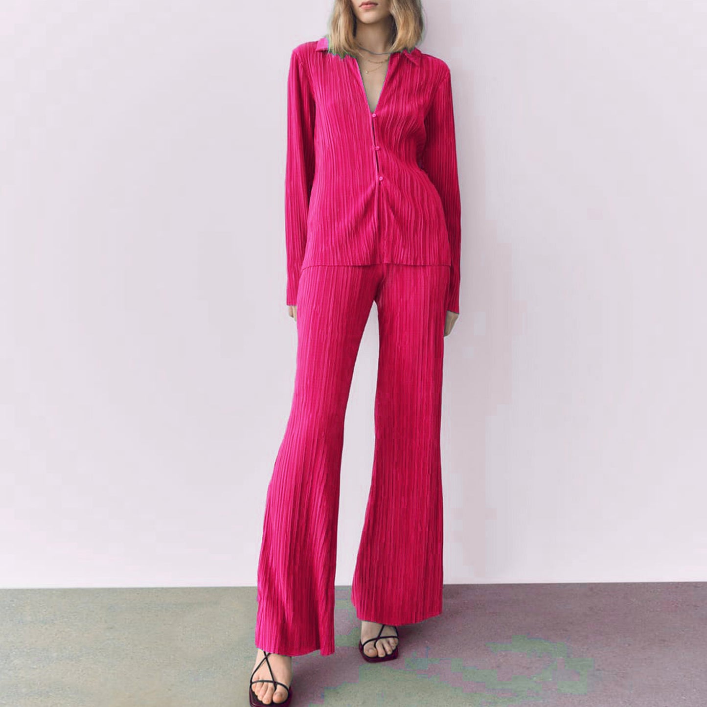Casual Summer Long Sleeves Shirts and Pants Sleepwear