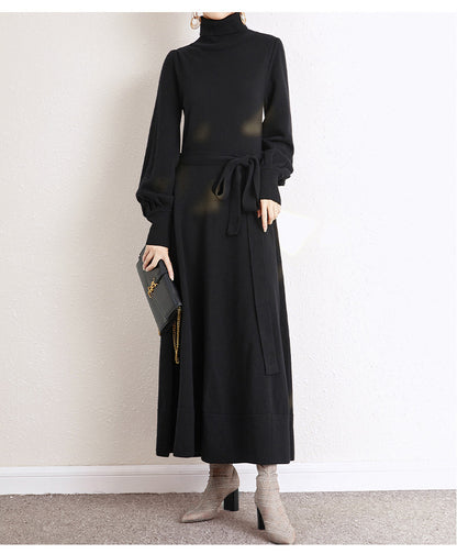 Elegant Turtleneck Woolen Fall Knitting Dresses