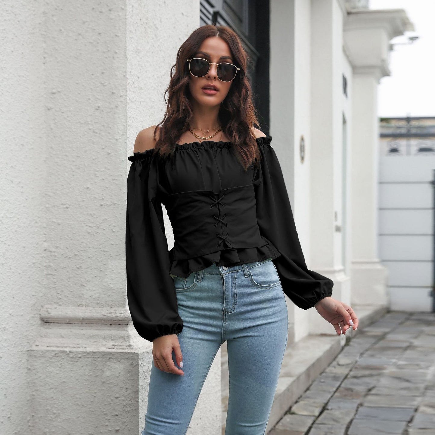 Sexy Off The Shoulder Chiffon Summer Long Sleeves Top