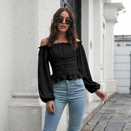 Sexy Off The Shoulder Chiffon Summer Long Sleeves Top