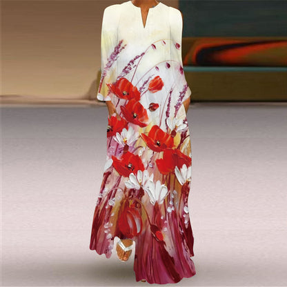 Casual V Neck Loose Plus Sizes Long Dresses