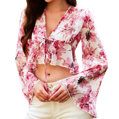 Sexy Midriff Baring Summer Women Pink Shirts